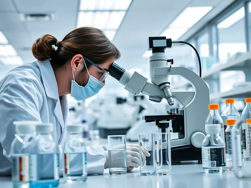 A high-resolution image depicting a Labsure technician in a clean lab environment, carefully analyzing a water sample with advanced testing equipment. The focus is on precision and attention to detail, highlighting Labsure's commitment to quality.