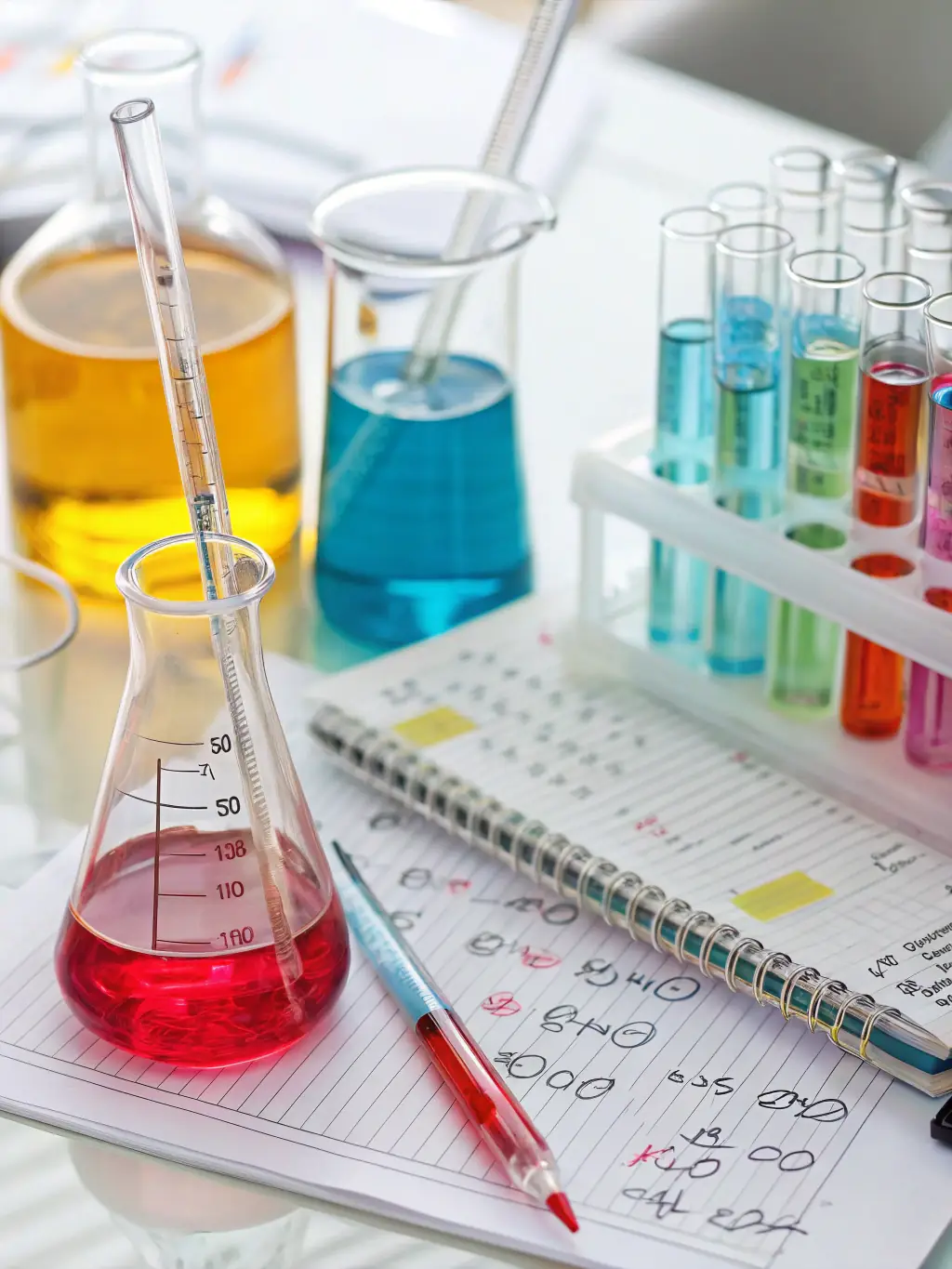 A detailed image showcasing the process of component analysis, with various separated adhesive components in test tubes, highlighting Labsure's analytical capabilities.