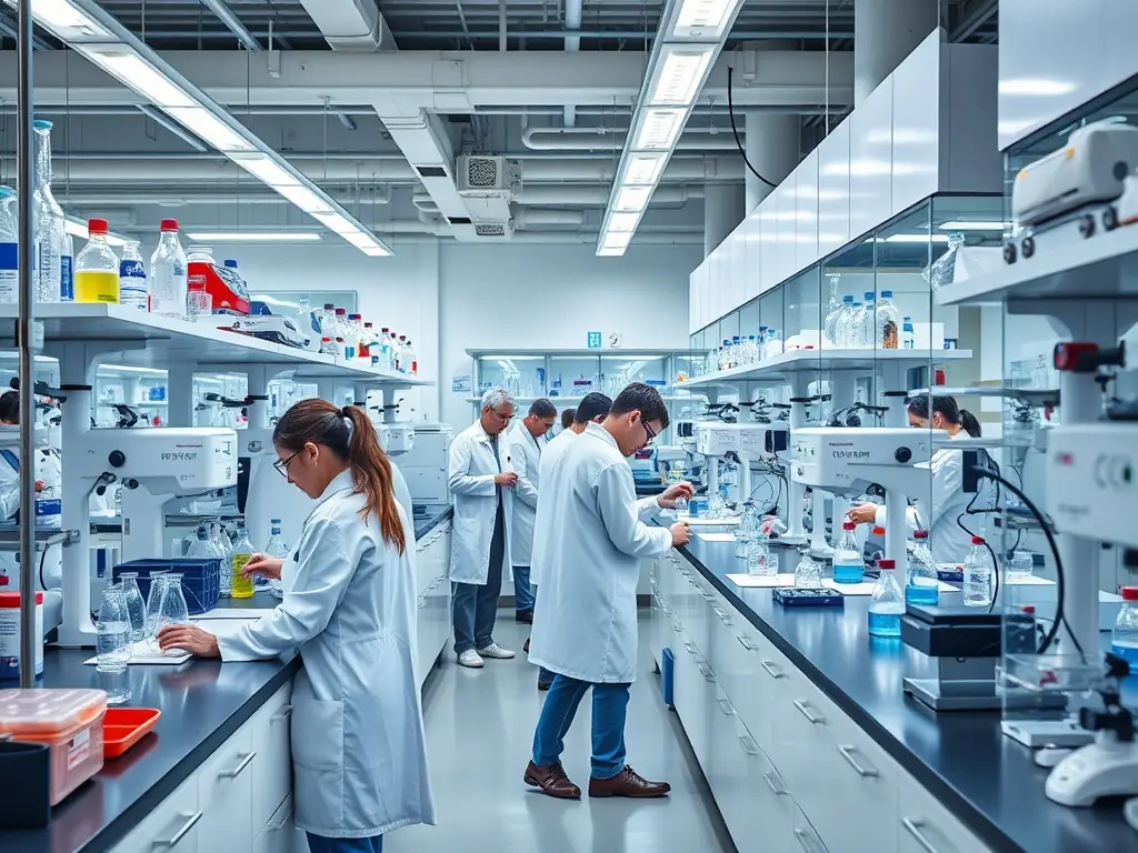 An image showcasing various food additives being tested in a modern laboratory setting, emphasizing the importance of food safety and quality control.